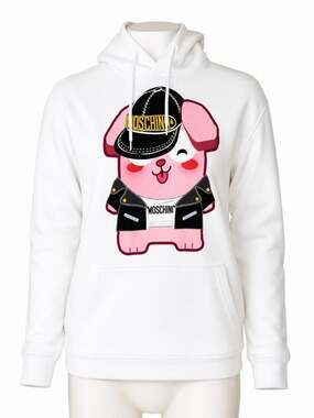 Moschino Couture White Cartoon Dog Graphic Hoodie Men’s Size 52 Made in Italy